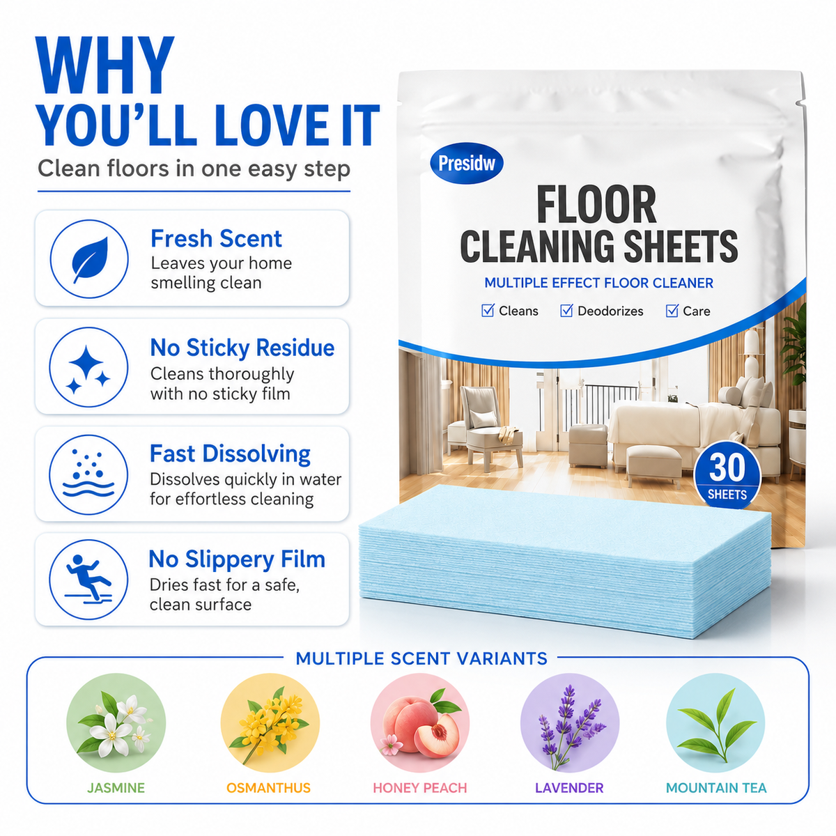 Multi-Purpose Floor Cleaning Sheets – One Sheet Cleans, Freshens & Saves Space